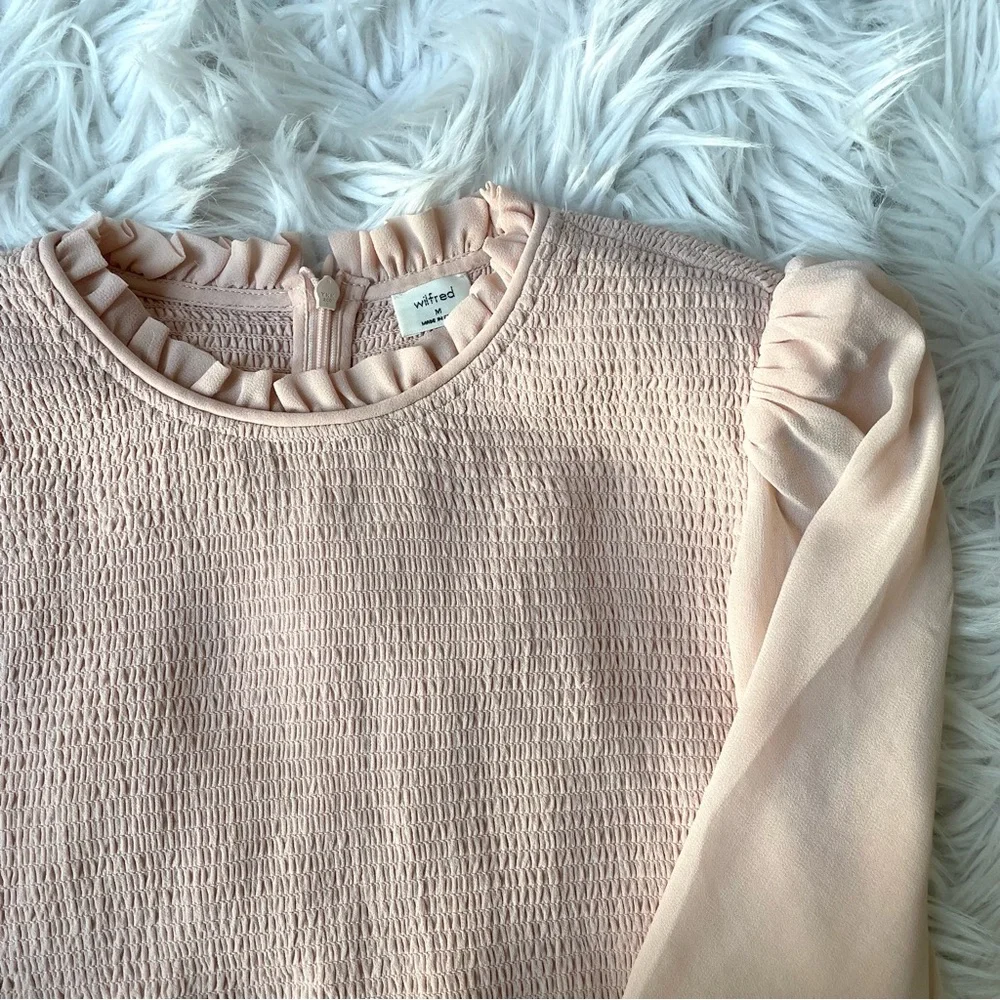 Aritzia Wilfred Lilith ruffles ruched blouse top shirt pink Coquette Whimsy - Picture 5 of 10